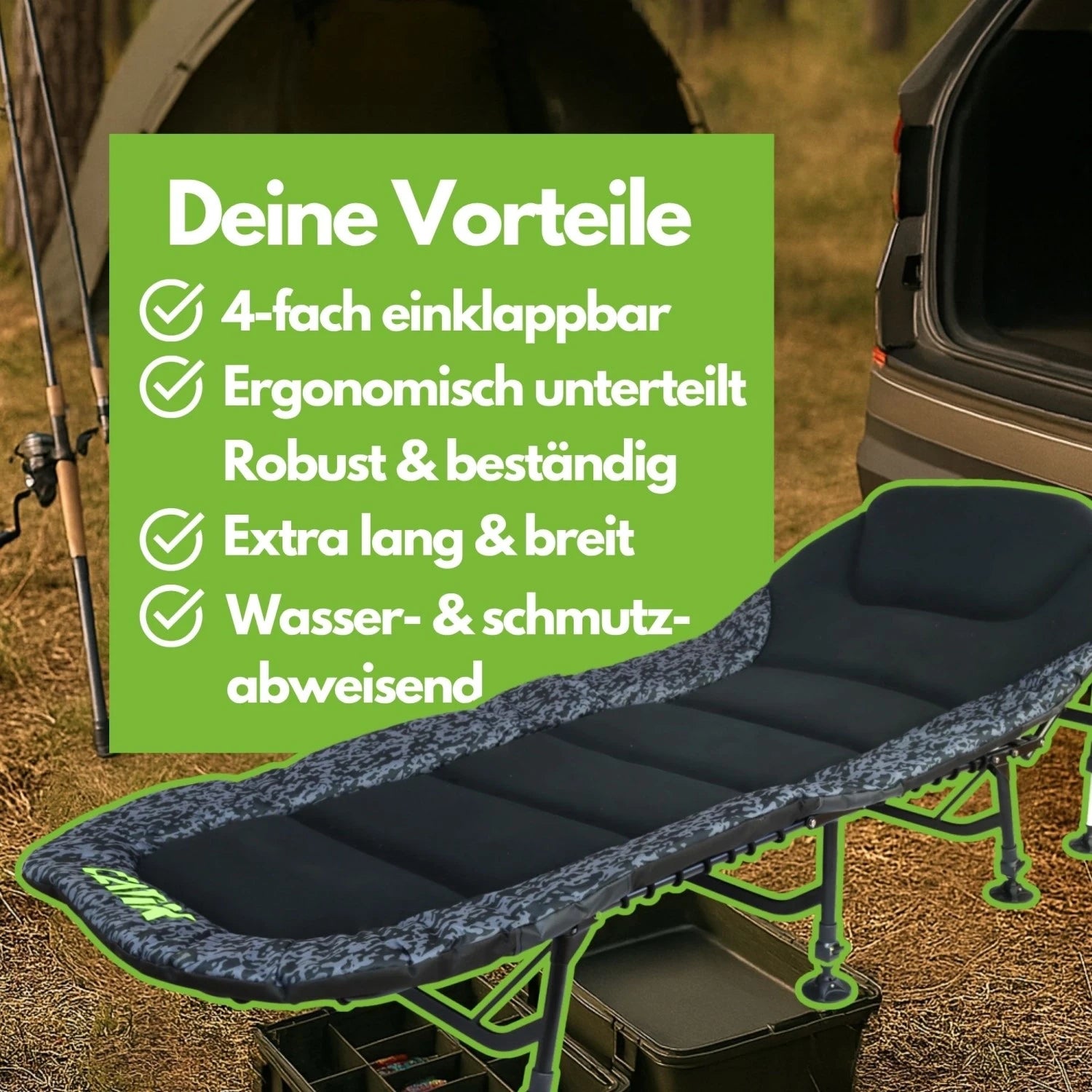 Catix D-Camou 8-Leg Bedchair – Angel- & Campingliege mit 8 Beinen, 150 kg Tragkraft