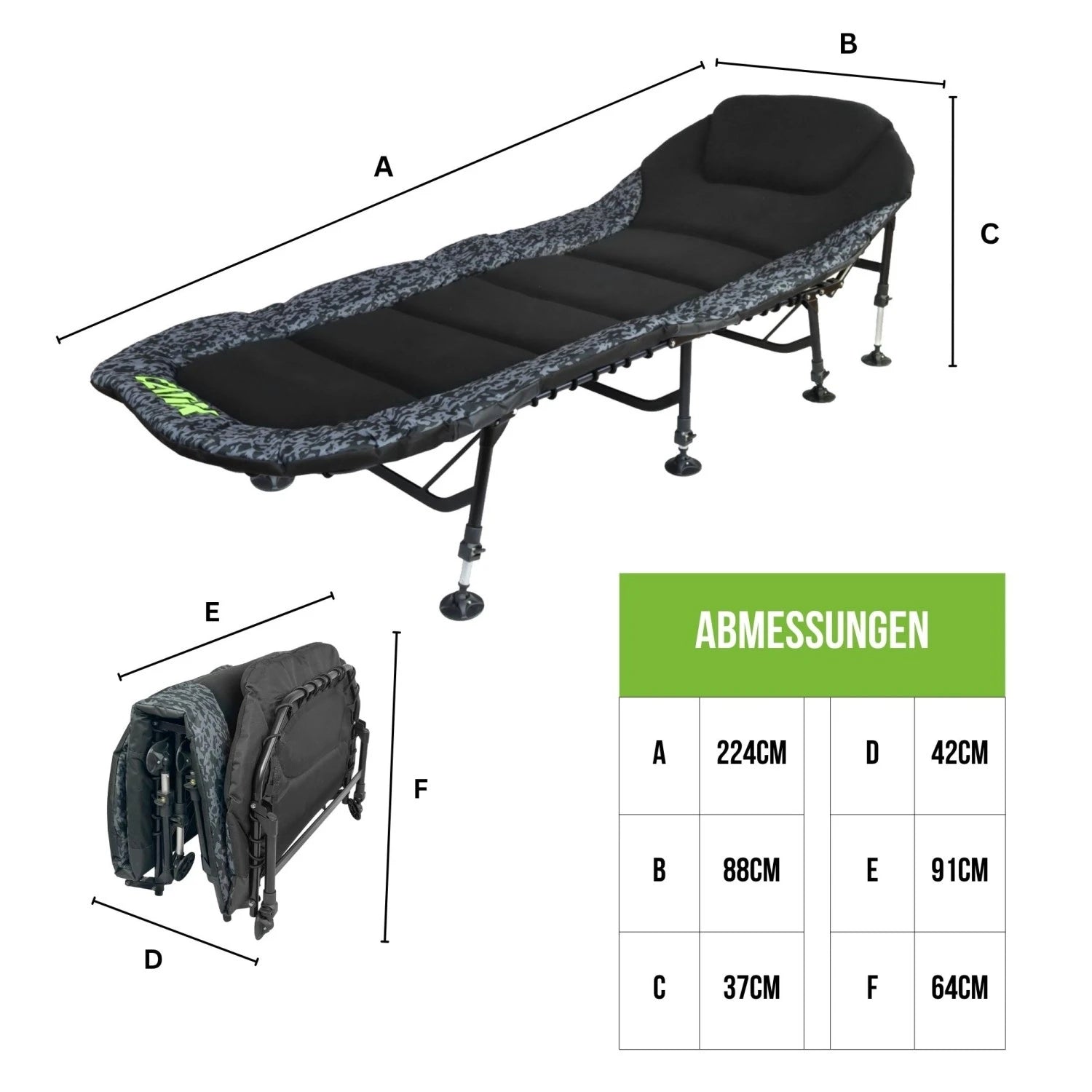 Catix D-Camou 8-Leg Bedchair – Angel- & Campingliege mit 8 Beinen, 150 kg Tragkraft