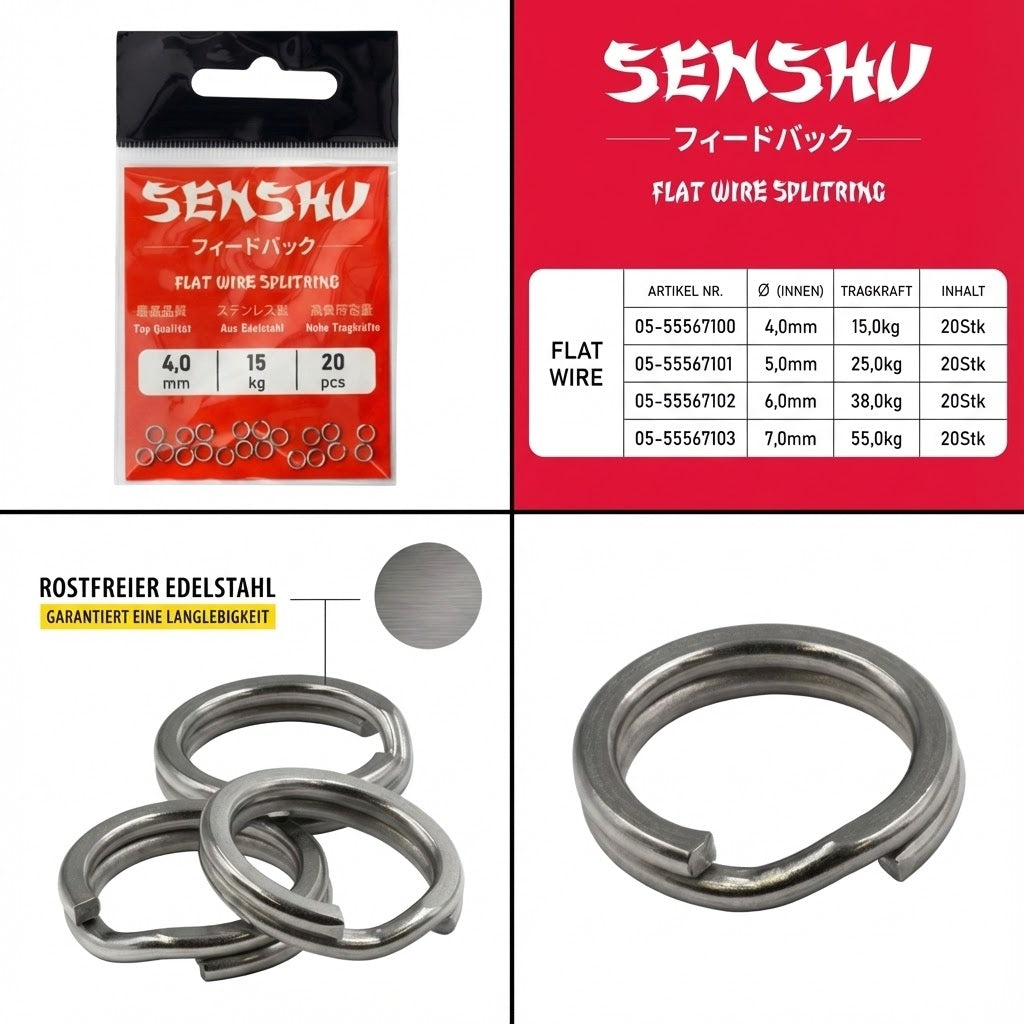 Senshu Splitring Flat – Edelstahl Sprengring flach für Kunstköder